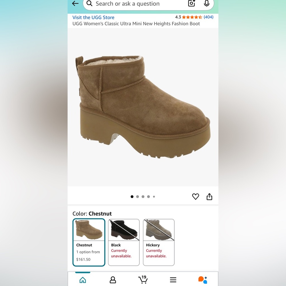 🥠 New-UGG Women's mini heights suede ankle chestnut Platform Winter Boots - Picture 2 of 7
